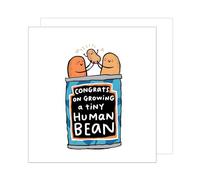 Edition Seidel Carte de vœux de naissance carrée de qualité supérieure avec enveloppe, carte de vœux pour bébé, billet Hello Baby Boy Girl Human Bean Funny Humour (EQ115 SW024)