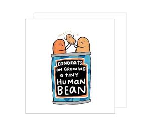 Edition Seidel Carte de vœux de naissance carrée de qualité supérieure avec enveloppe, carte de vœux pour bébé, billet Hello Baby Boy Girl Human Bean Funny Humour (EQ115 SW024)