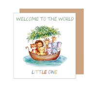Edition Seidel Carte de vœux de naissance carrée premium avec enveloppe, carte de vœux, carte de bébé, billet Hello Baby Boy Girl Ark Animals Little One (EQ113 SW024)