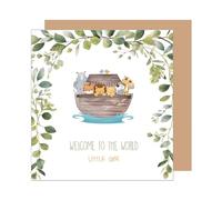 Edition Seidel Carte de vœux de naissance carrée premium avec enveloppe, carte de vœux, carte de bébé, billet Hello Baby Boy Girl Ark Animals Little One (EQ114 SW024)