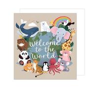 Edition Seidel Carte de vœux de naissance carrée premium avec enveloppe, carte de vœux pour bébé, billet Hello Baby Boy Girl Animals World (EQ116 SW024)