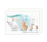 Edition Seidel Carte de vœux de naissance de qualité supérieure avec enveloppe, carte de bébé, carte d'événement, carte de voeux bonjour bébé animaux évènement garçon fille (E272 SW023)