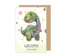 Edition Seidel Carte de vœux de naissance de qualité supérieure avec enveloppe Carte de félicitations Welcome to the world pour fille garçon bébé enfant les parents motif dinosaure (E292 SW025)