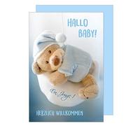 Edition Seidel Carte de vœux de naissance de qualité supérieure avec enveloppe - Carte d'événement - Carte de vœux - Bonjour bébé ! Un garçon - Événement garçon (E248 SW022)