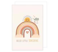 Edition Seidel Carte de vœux de naissance XXL Maxi avec enveloppe au format A4. Carte de vœux, carte de bébé, avec inscription en anglais « Hello little Sunshine Billet Baby Rainbow Sun » (A4-E1000)