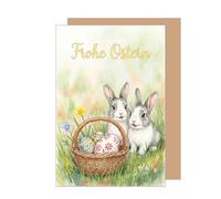 Edition Seidel Carte de vœux de Pâques de qualité supérieure avec enveloppe - Carte de vœux pliante avec inscription en allemand - Joyeux Pâques - Printemps - Fleurs multicolores - Nid de Pâques (O186