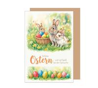 Edition Seidel Carte de vœux de Pâques de qualité supérieure avec enveloppe - Carte de vœux pliante avec inscription en allemand - Joyeux Pâques - Printemps - Multicolore - Prairie fleurie - Nid de