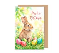 Edition Seidel Carte de vœux de Pâques de qualité supérieure avec enveloppe - Carte de vœux pliante avec inscription en allemand - Joyeux Pâques - Printemps - Fleurs multicolores - Champ - Nid de