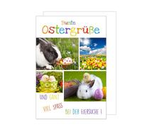 Edition Seidel Carte de vœux de Pâques premium avec enveloppe, carte de vœux, carte pliante, colorée, salutations de Pâques, printemps, lapins, fleurs, chasse d'œufs (O151)