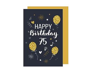 Edition Seidel Carte de vœux de qualité supérieure pour 75e anniversaire avec enveloppe. Carte de vœux Happy Birthday homme femme (GZ346-75 SW023)