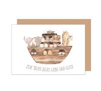 Edition Seidel Carte de vœux de qualité supérieure pour baptême - Avec enveloppe - Carte de vœux - Arche de Noé - Animaux de baptême - ET173 SW023