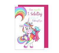 Edition Seidel Carte de vœux de qualité supérieure pour la rentrée des classes avec enveloppe - Carte de vœux pour enfant fille - Licorne - Rentrée scolaire (ES119 SW022)