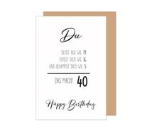 Edition Seidel Carte de vœux pour 40e anniversaire avec enveloppe - Carte d'anniversaire avec inscription en allemand pour homme, femme, petit ami, petite amie - Humour amusant (G3812 SW025)