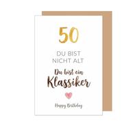 Edition Seidel Carte de vœux pour 50e anniversaire avec enveloppe - Carte de vœux pliante avec inscription « Happy Birthday » - Pour homme, femme, amis - Classique - Cœur - Amour - Humour - (G4512