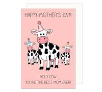 Edition Seidel Carte de vœux pour la fête des mères de qualité supérieure avec enveloppe - Inscription en anglais « Happy Mother's Day Holy Cow You're the Best Mom Ever » - Pour mère, grand-mère