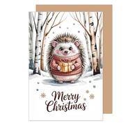 Edition Seidel Carte de vœux Premium de Noël avec enveloppe. Carte de félicitations de Noël en anglais pour femme et homme, style rétro, Noël, Joyeux Noël, hérisson (W1086 SW025)