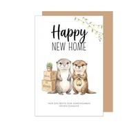 Édition Seidel carte de vœux premium pour nouveau chez soi avec enveloppe. Message bonne chance construction maison déménagement couple de loutres (NH125 SW026)