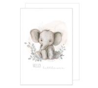 Edition Seidel Carte de vœux XXL Maxi pour la naissance avec enveloppe format A4. Carte de vœux, pour bébé, avec inscription en anglais « Billet Hello little one », bébé, garçon et fille, éléphant (A4