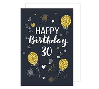 Edition Seidel Carte de vœux XXL pour 30e anniversaire avec enveloppe format A4 - Carte de vœux - Billet Happy Birthday - Pour homme et femme - Ballons dorés (A4-GZ346-30)