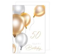 Edition Seidel Carte de vœux XXL pour 50e anniversaire avec enveloppe format A4 - Carte de vœux - Billet - Avec inscription en anglais « Happy Birthday » - Pour homme et femme - Ballons gonflables (A4