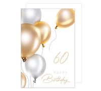 Edition Seidel Carte de vœux XXL pour 60e anniversaire avec enveloppe format A4 - Carte de vœux avec texte en anglais « Happy Birthday » pour homme et femme - Ballons gonflables (A4-G1001)