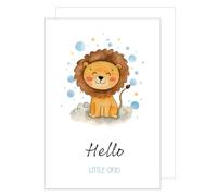 Edition Seidel Carte de vœux XXL pour naissance avec enveloppe Format DIN A4 Carte de vœux pour bébé avec texte en anglais Hello little one Baby Garçon Fille Enfant Lion (A4-E1002)