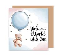 Edition Seidel EQ130 SW025 Carte de vœux de naissance carrée, de qualité supérieure, avec enveloppe, texte en anglais « Welcome », pour bébé, garçon, fille, ourson