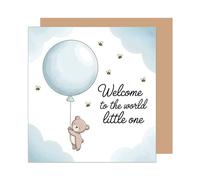Edition Seidel EQ131 SW025 Carte de vœux de naissance carrée, de qualité supérieure, avec enveloppe, texte en anglais « Welcome Baby Kind Boy »