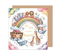 Edition Seidel ETQ126 SW025 Carte de vœux carrée de qualité supérieure pour baptême avec enveloppe - Carte de vœux avec texte en anglais - Enfant garçon fille enfant - Animaux arche