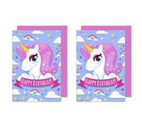 Edition Seidel G2936 Lot de 2 cartes d'anniversaire de qualité supérieure avec enveloppe Motif licorne