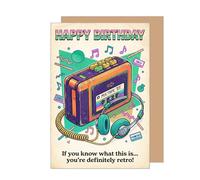 Edition Seidel G4041 SW126 Carte de vœux d'anniversaire de qualité supérieure avec enveloppe Motif enregistreur cassette anglais rétro pour homme et femme