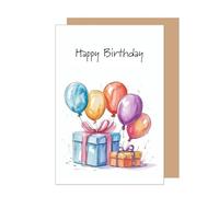 Edition Seidel G4057 SW126 Carte de vœux d'anniversaire de qualité supérieure avec enveloppe Motif ballons anglais Cadeau pour homme et femme