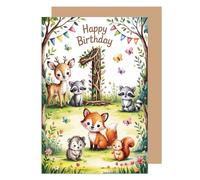 Edition Seidel G4135 SW026 Carte de vœux pour 1er anniversaire avec enveloppe Motif animaux de la forêt en anglais Pour fille garçon et enfant Motif animaux de la forêt