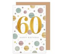 Edition Seidel G4525 SW026 Carte de vœux pliante de qualité supérieure pour 60e anniversaire avec enveloppe Inscription en anglais « Happy Birthday » pour homme, femme, amis
