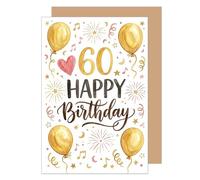 Edition Seidel G4527 SW026 Carte de vœux pliante de qualité supérieure pour 60e anniversaire avec enveloppe Inscription en anglais « Happy Birthday » pour homme, femme, amis