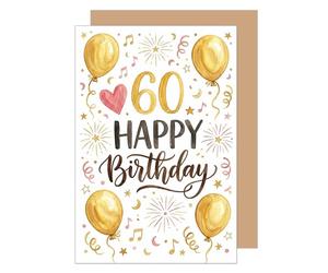 Edition Seidel G4527 SW026 Carte de vœux pliante de qualité supérieure pour 60e anniversaire avec enveloppe Inscription en anglais « Happy Birthday » pour homme, femme, amis