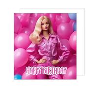 Edition Seidel GQ128 Carte d'anniversaire carrée de qualité supérieure avec enveloppe - Happy Birthday - Pour femme, fille, enfant - Poupée cool - Rose
