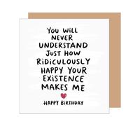 Edition Seidel GQ367 SW025 Carte d'anniversaire carrée de qualité supérieure avec enveloppe Inscription Happy Birthday Billet pour homme, femme, petite amie, petit ami Noir et blanc