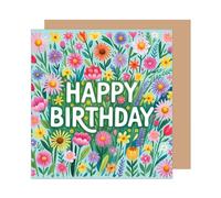 Edition Seidel GQ461 SW025 Carte d'anniversaire carrée avec enveloppe Motif fleurs de prairie fleurie