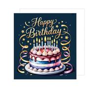 Edition Seidel GQ471 SW025 Carte d'anniversaire carrée de qualité supérieure avec enveloppe Inscription en anglais « Happy Birthday » pour homme et femme