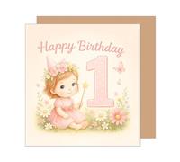 Edition Seidel GQ528 SW025 Carte d'anniversaire carrée de qualité supérieure avec enveloppe pour 1er anniversaire d'enfant avec texte en anglais pour homme, enfant, garçon et fille
