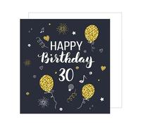 Edition Seidel GZQ100-30 Carte de vœux carrée de qualité supérieure pour 30e anniversaire avec enveloppe Motif ballons Noir/doré
