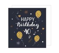 Edition Seidel GZQ100-40 Carte de vœux carrée pour 40e anniversaire avec enveloppe Motif ballons Noir/doré