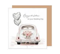 Edition Seidel HQ136 SW025 Carte de vœux carrée de qualité supérieure pour mariage avec enveloppe Motif Just Married et ballons vintage