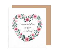 Edition Seidel HQ148 SW025 Carte de vœux carrée de qualité supérieure pour mariage avec enveloppe Motif Just Married Fleurs Couronne de fleurs