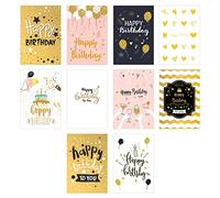 Edition Seidel Lot de 10 cartes d'anniversaire de qualité supérieure avec gaufrage doré et enveloppe - Cartes Happy Birthday - Cartes de vœux pour homme et femme