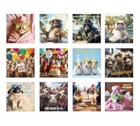 Edition Seidel Lot de 12 cartes d'anniversaire carrées exclusives de qualité supérieure avec enveloppes. Cartes doubles, pliantes, avec enveloppe, cartes de vœux, cartes d'anniversaire drôles