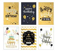 Edition Seidel Lot de 6 cartes d'anniversaire de qualité supérieure avec gaufrage doré et enveloppe. Carte d'anniversaire pour homme et femme avec inscription Happy Birthday