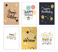 Edition Seidel Lot de 6 cartes d'anniversaire de qualité supérieure avec gaufrage doré et enveloppe. Pièces en papier kraft. Carte d'anniversaire pour homme et femme