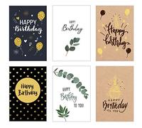 Edition Seidel Lot de 6 cartes d'anniversaire de qualité supérieure avec gaufrage doré et enveloppes. Partiellement en papier kraft. Carte Happy Birthday pour homme et femme